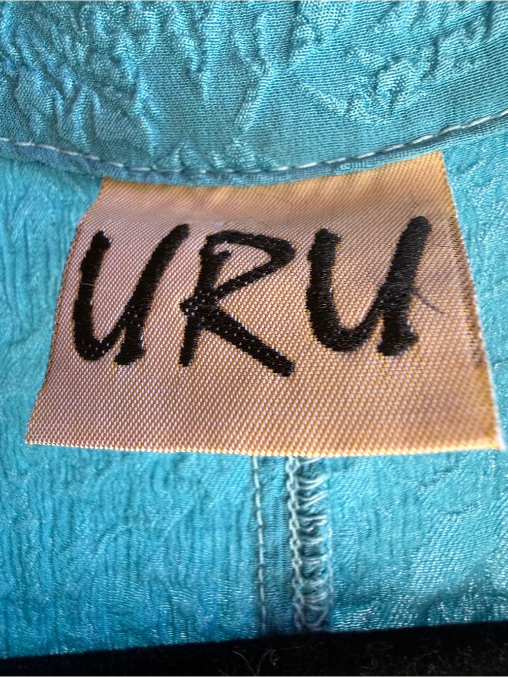 URU Silk Jacket Top kimono cardigan washable Long Sleeve vintage Teal Blue  XL - Picture 5 of 14